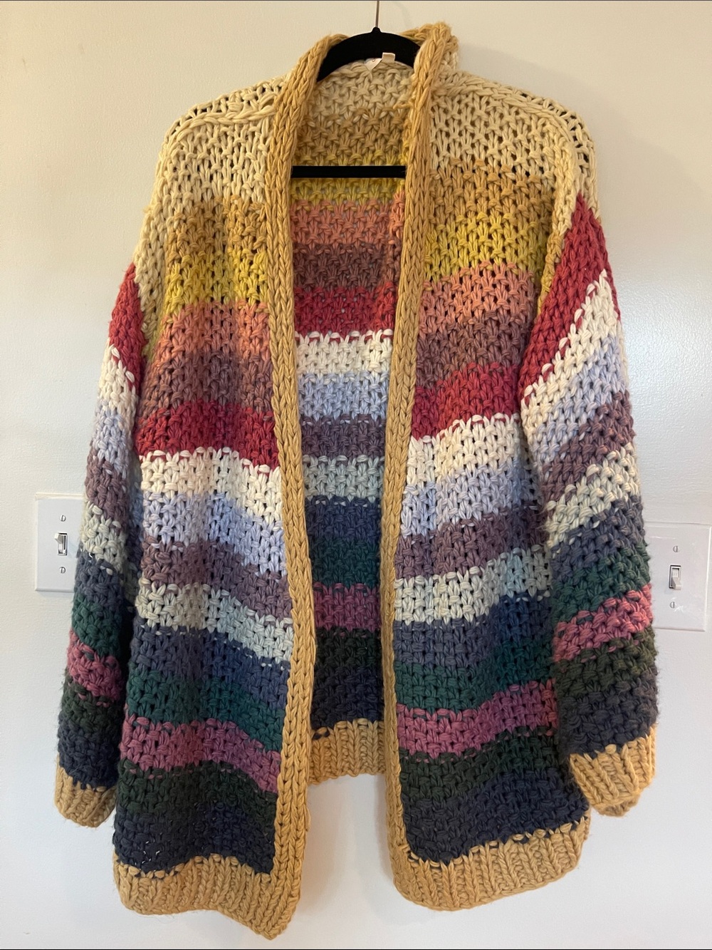Listicle Multicolor Chunky Stripe Open Cardigan - Mustard Trim - Picture 1 of 5